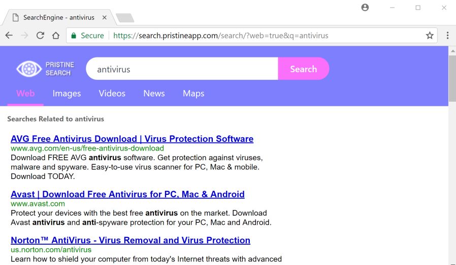 Search.pristineapp.com redirect virus