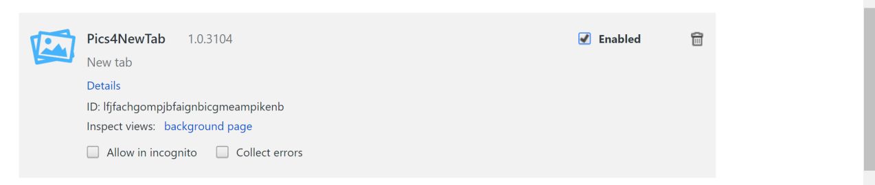 Pics4NewTab 1.0.3104 Chrome Extension Virus