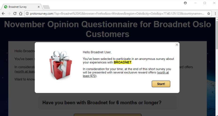 Protonsurvey.com pop-up ads virus