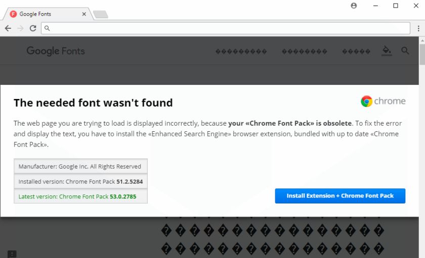 Your Chrome Font Pack is obsolete Scam