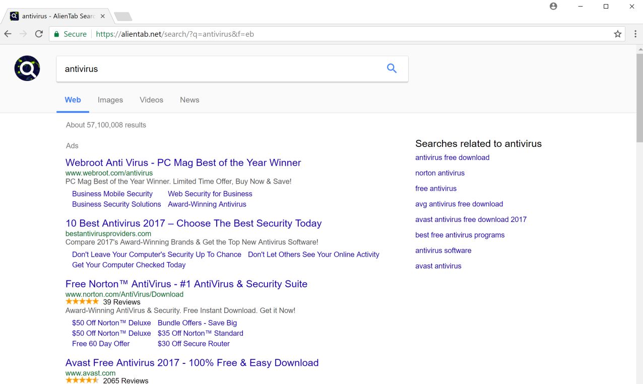 AlienTab New Tab redirect