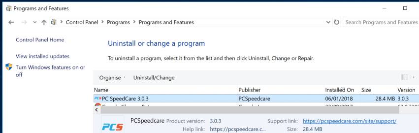 Uninstall PC Speed Care from Windows