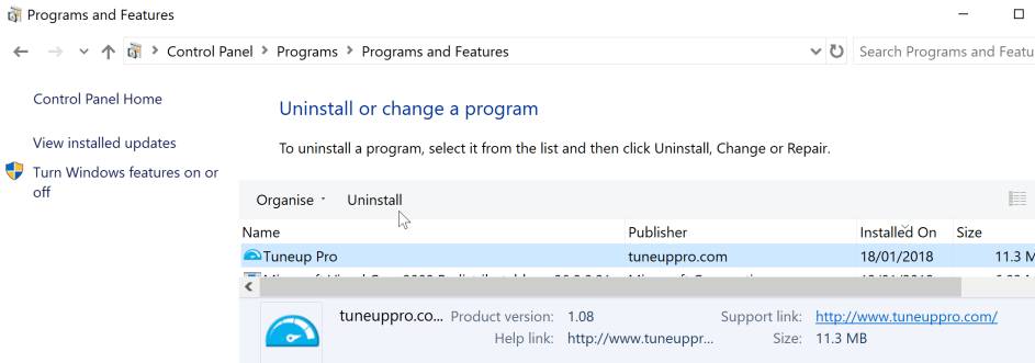 Uninstall Tuneup Pro from Windows