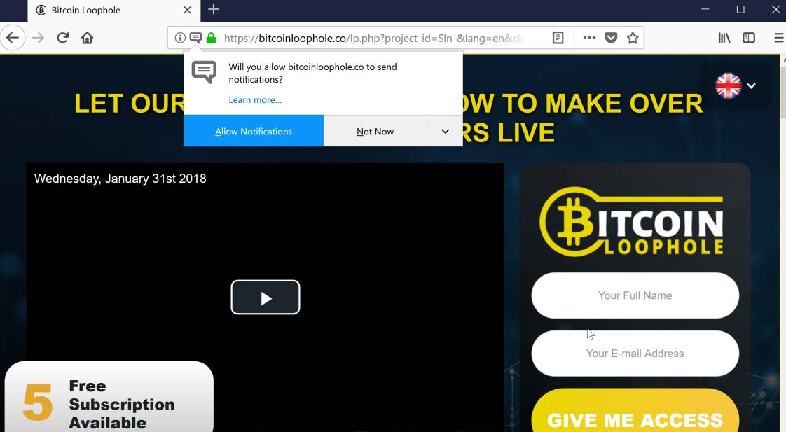 bitcoinloophole.co redirect virus
