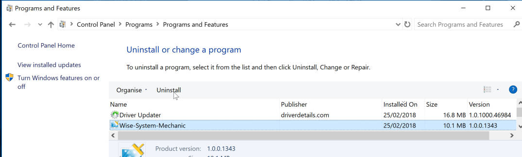 Uninstall Wise System Mechanic