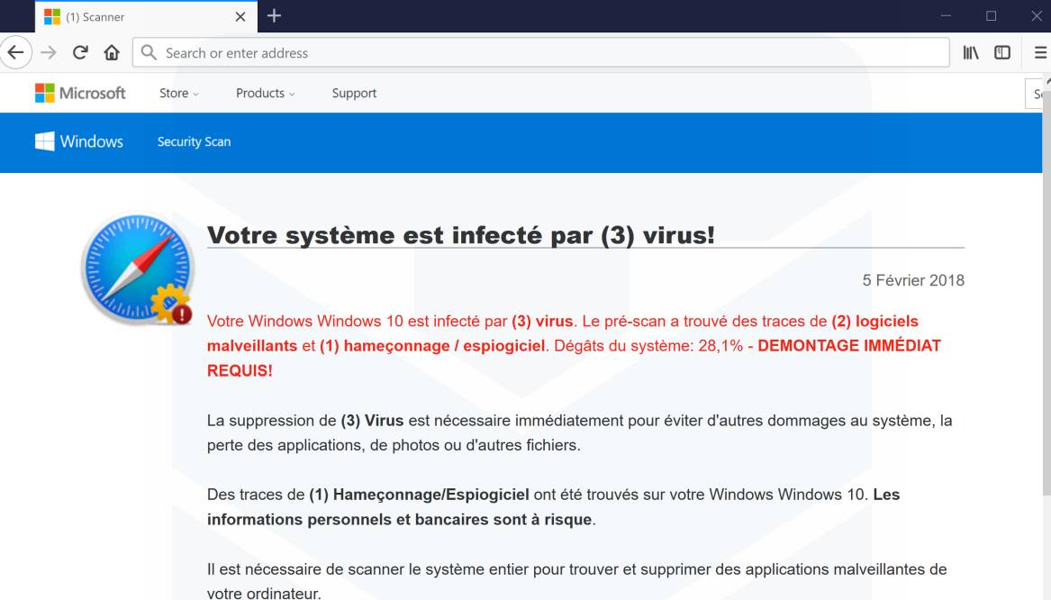 Votre système est infecté par (3) virus Scam adware