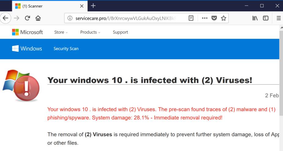 servicecare.pro scam redirect virus