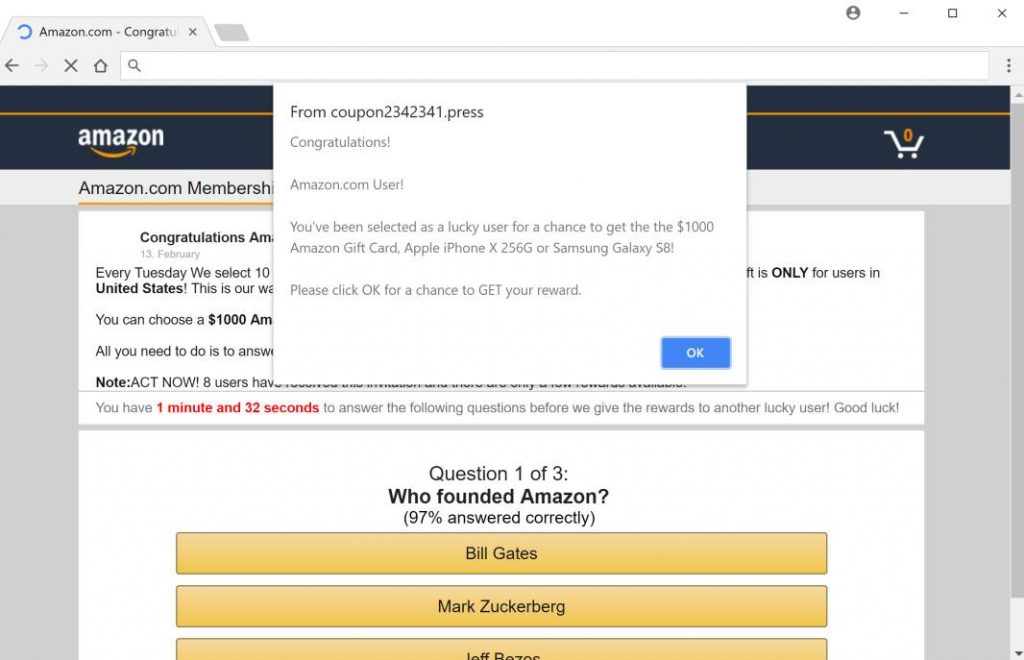 Remove Win A 1000 Amazon Gift Card Pop Up Ads Survey Scam