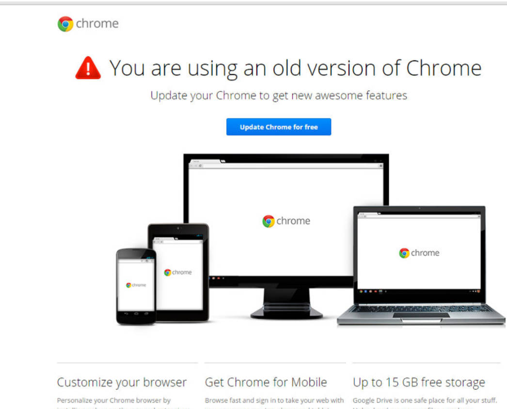 mage: You are using an older version of Chrome Scam