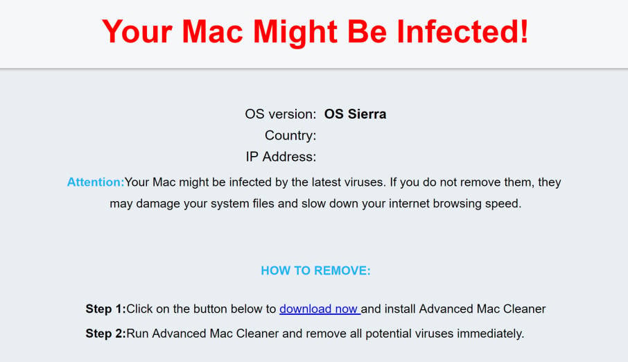 advance mac cleaner popup
