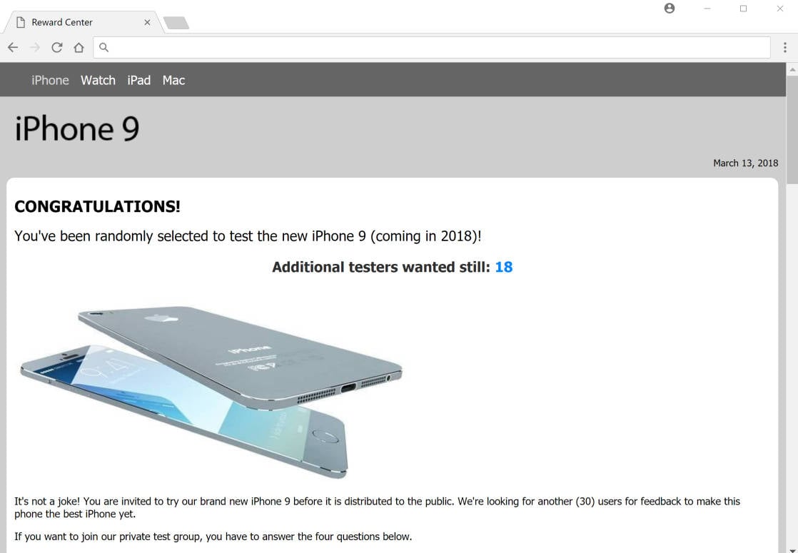 You've been randomly selected to test the new iPhone 9 scam Virus