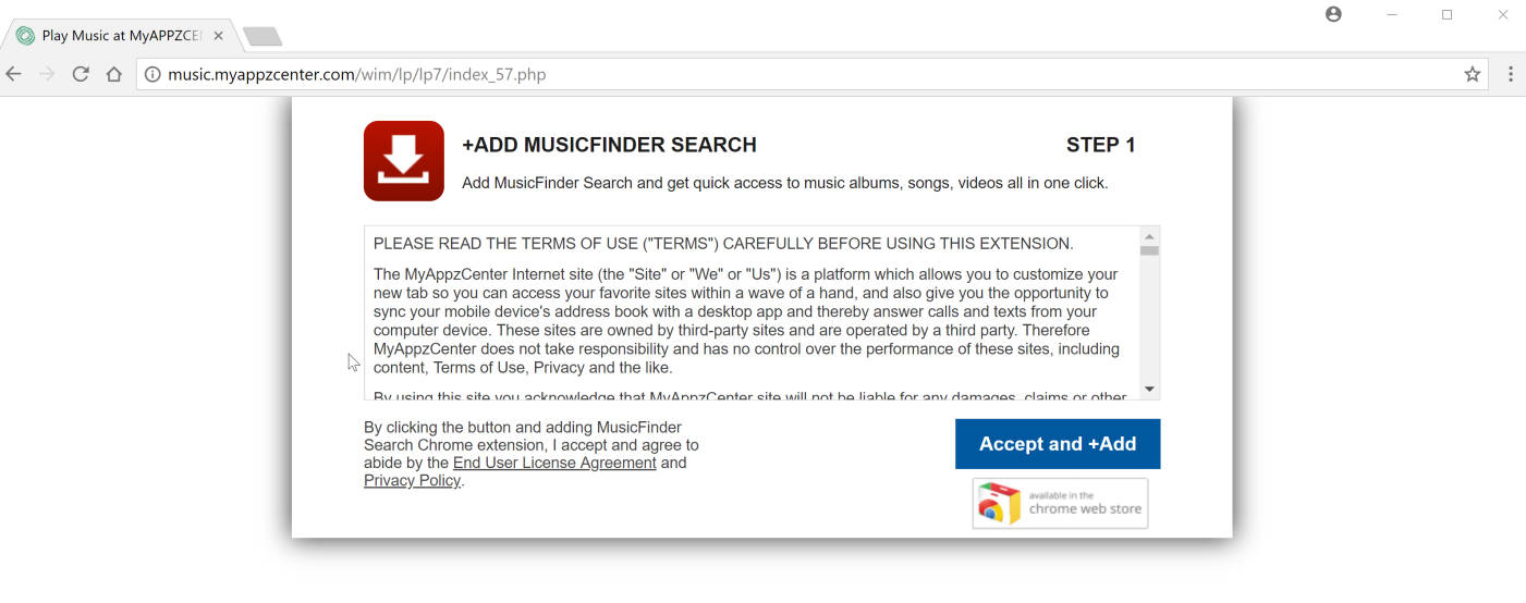 music.myappzcenter.com redirect virus