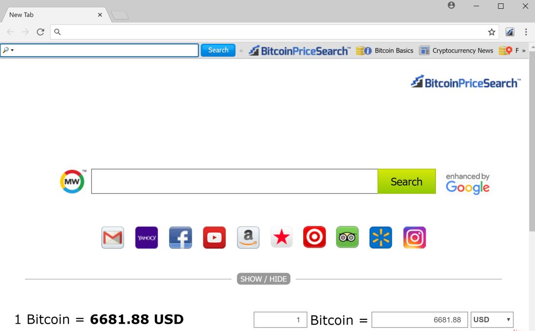 BitcoinPriceSearch toolbar