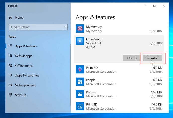 Щелкните вредоносную программу, затем нажмите кнопку «Удалить» - Windows 10