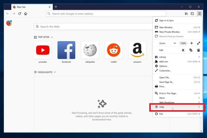 Fare clic sul pulsante del menu di Firefox, quindi selezionare Aiuto-Guida di Firefox