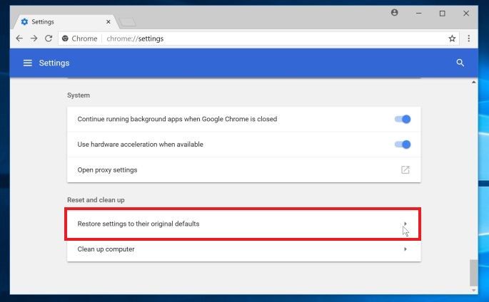Google Chrome Reset Options