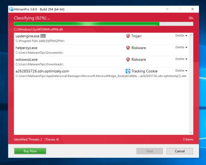 HitmanPro при сканировании на наличие вредоносных программ Windows Security Center