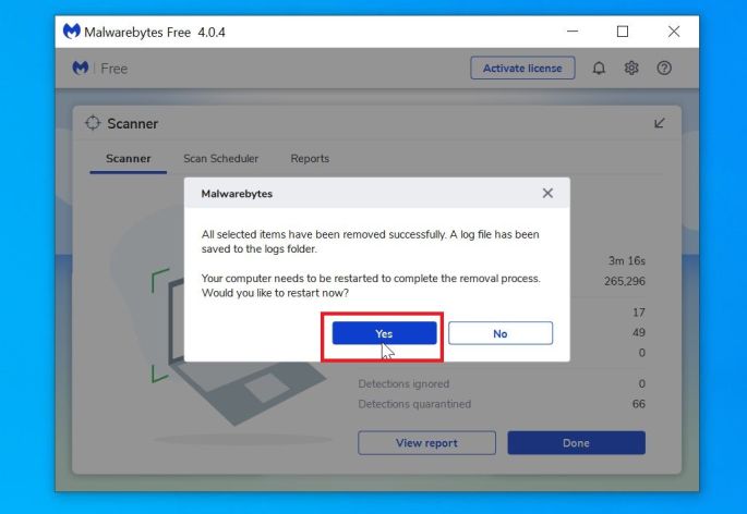 Malwarebytes requesting to restart computer to complete malware removal process - Help Guide