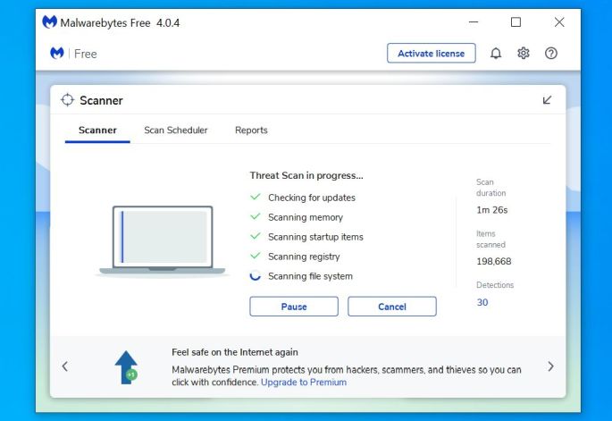 Malwarebytes scanning PC for ViewMyPDF malware