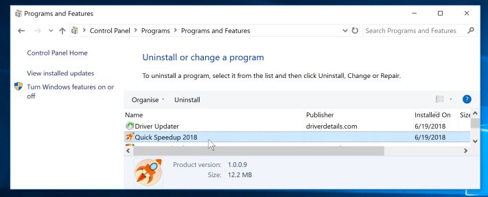 Uninstall Quick Speedup 2018 malware