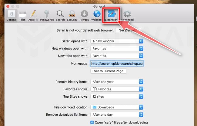 Click on Extensions MacOS