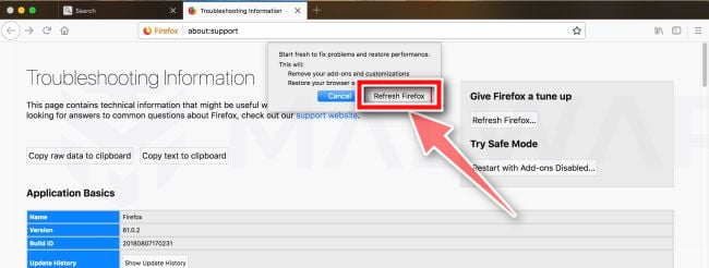 Click again on Refresh Firefox button macos