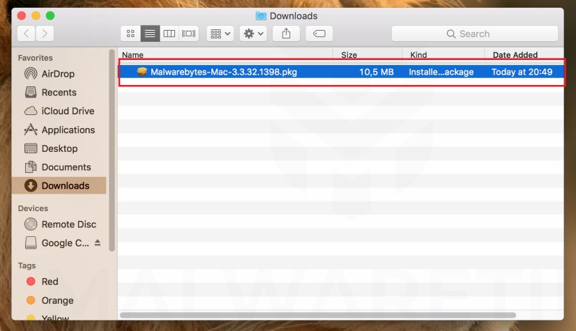 Дважды щелкните установочный файл Malwarebytes Mac.