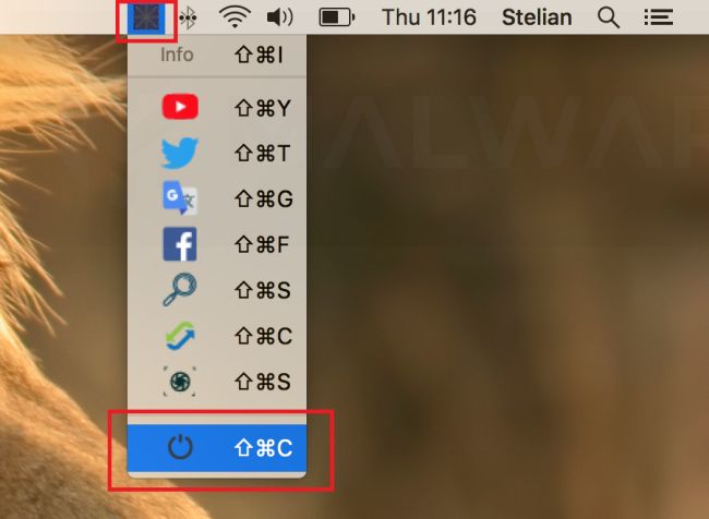 Click on the suspicious icon and select Shutdown Macos