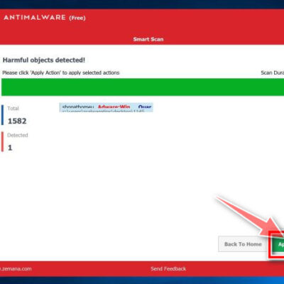 Click Apply actions to remove malware found by Zemana AntiMalware
