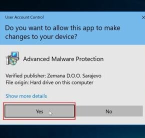 Image: Click Yes to install Zemana AntiMalware