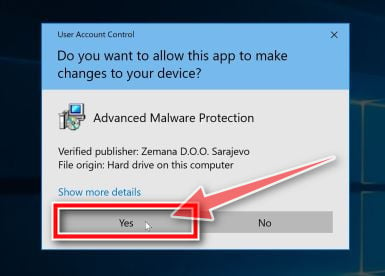 Image: Click Yes to install Zemana AntiMalware