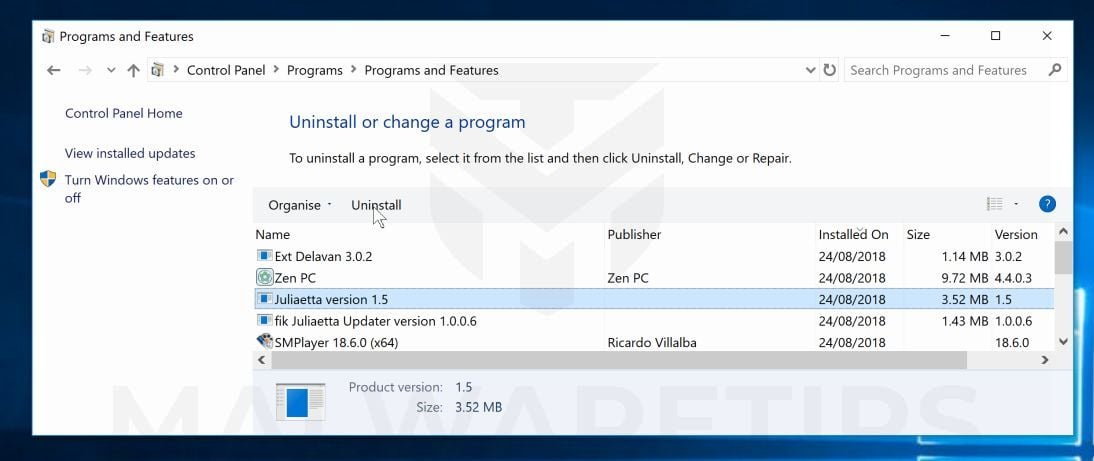 Uninstall malicious programs from Windows