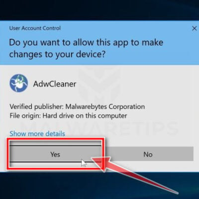 Click Yes to allow AdwCleaner to run