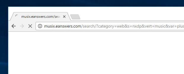 Image: Chrome browser is redirected to Musix.eanswers.com