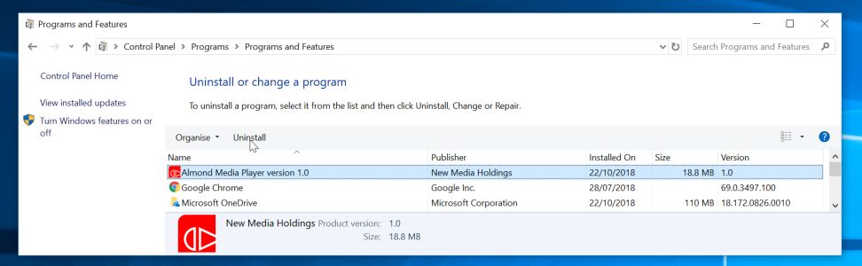 Uninstall Almond Media Player from Windows PC