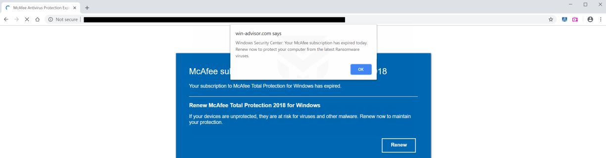 malware warning your mcafee virus protection expires soon