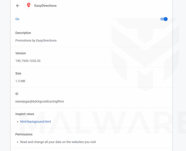 EasyDirections Chrome Extension Virus