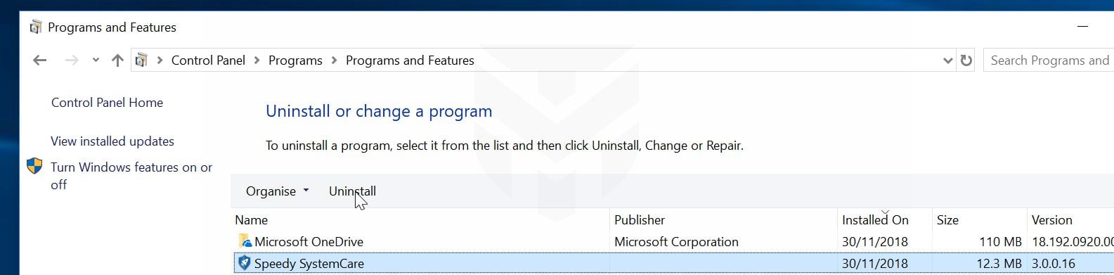 Uninstall Speedy SystemCare