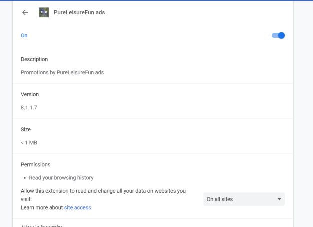 Image: PureLeisureFun ads Chrome extension