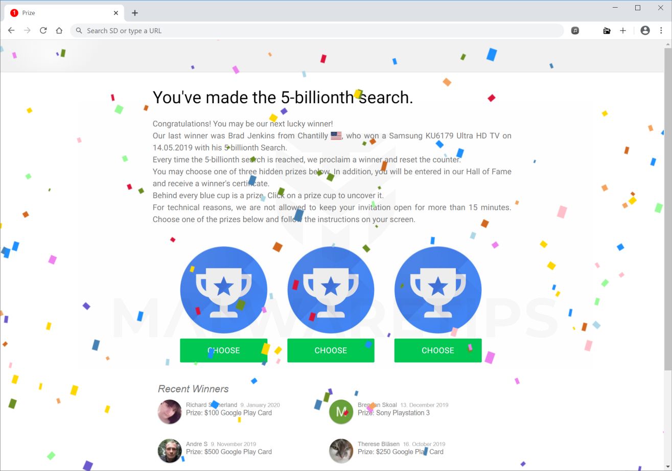 Image: You've made the 5-billionth search Pop-up Scam