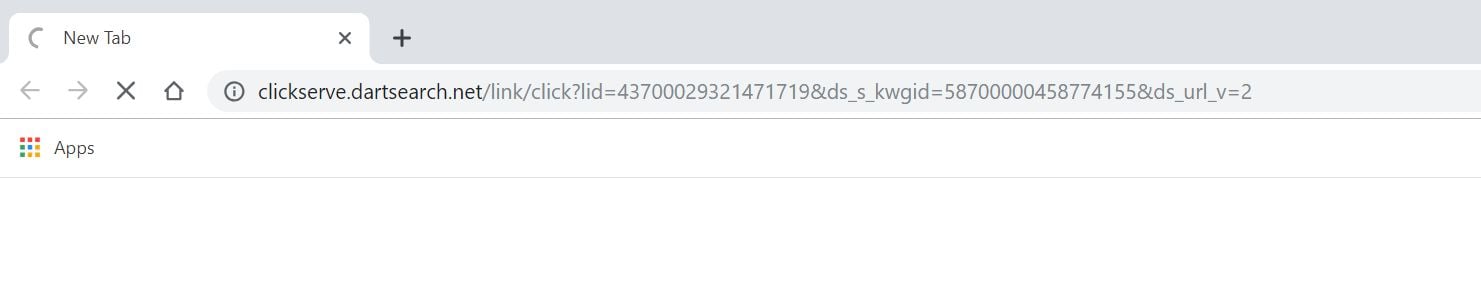 Image: Chrome browser is redirected to the Clickserve.dartsearch.net site