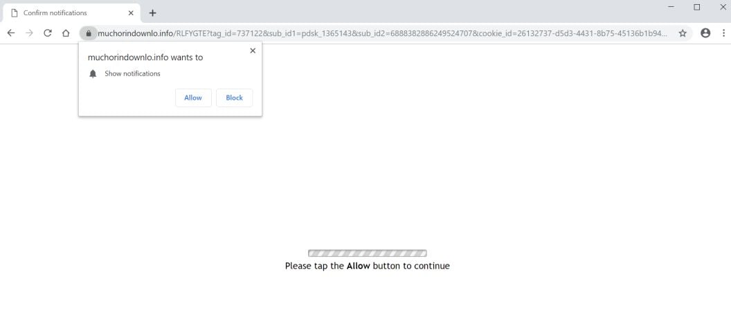Image: Chrome browser is redirected to the Muchorindownlo.info site