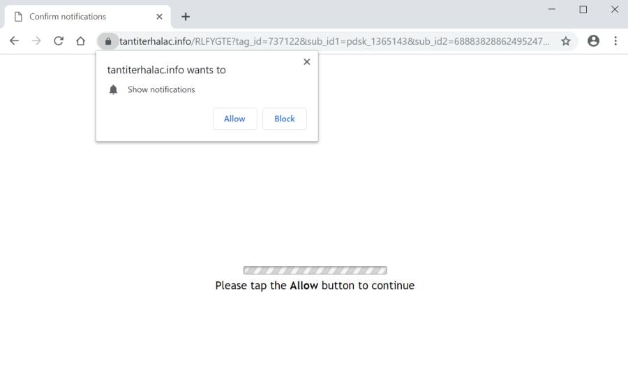 Image: Chrome browser is redirected to the Tantiterhalac.info site