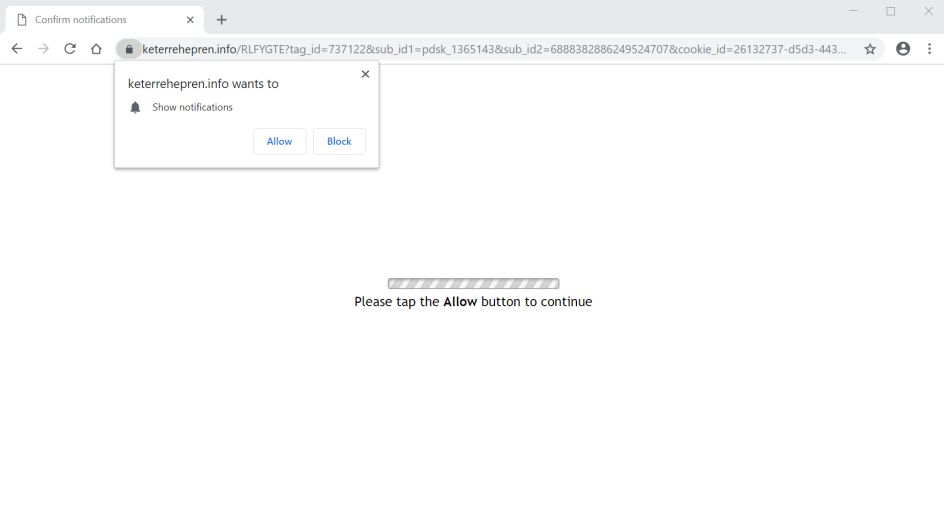 Image: Chrome browser is redirected to the Keterrehepren.info site