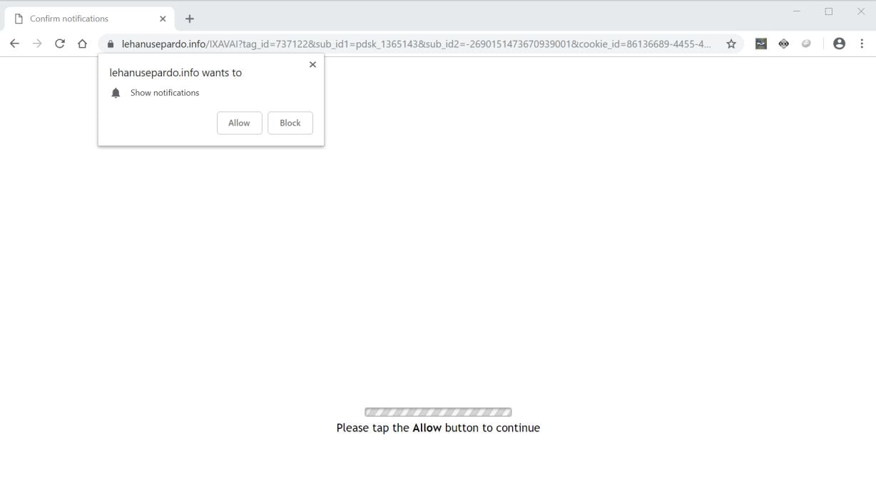 Image: Chrome browser is redirected to the Lehanusepardo.info site