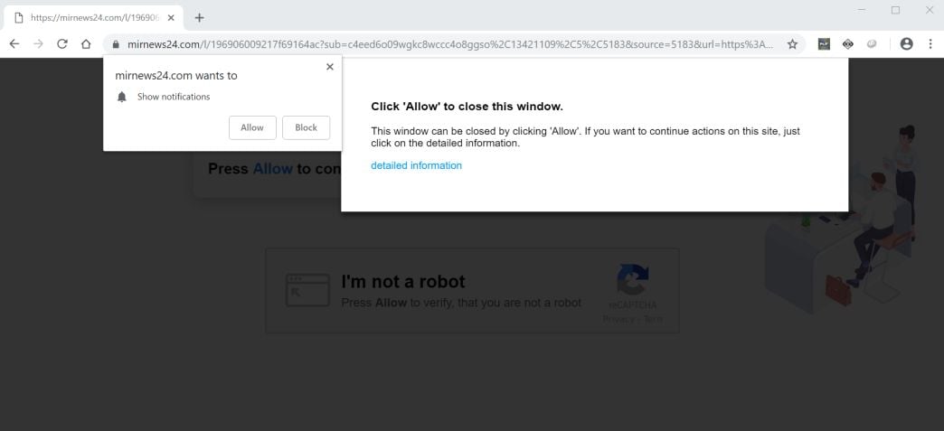 Image: Chrome browser is redirected to the Mirnews24.com site