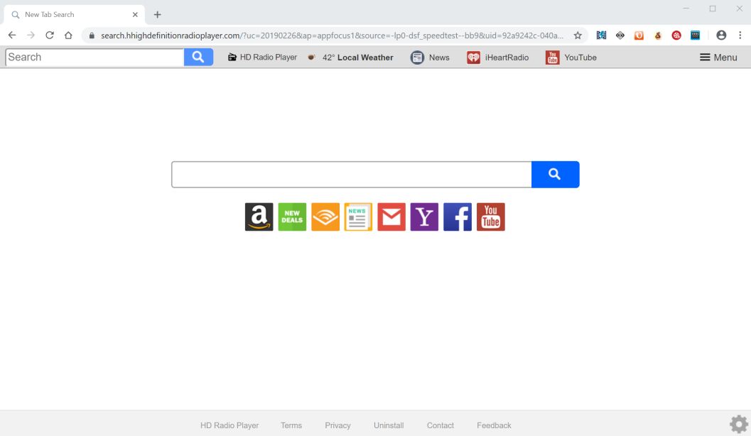 Image: Chrome browser is redirected to the search.hhighdefinitionradioplayer.com site
