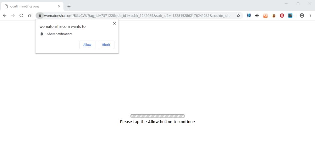 Image: Chrome browser is redirected to the Womatonsha.com site