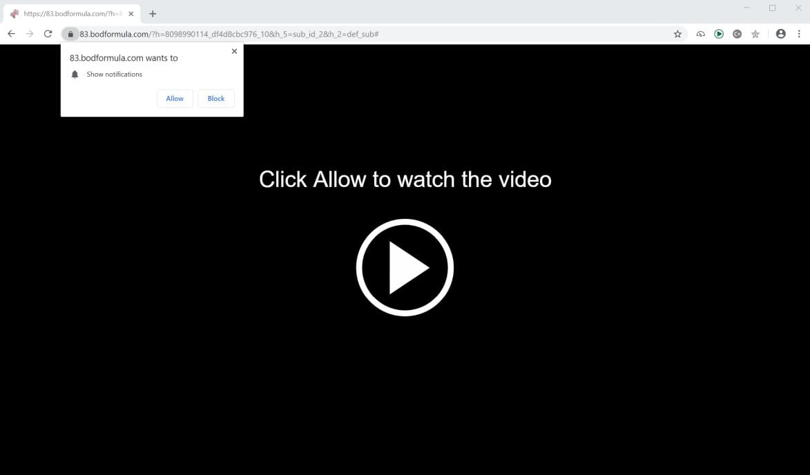Image: Chrome browser is redirected to the Bodformula.com site