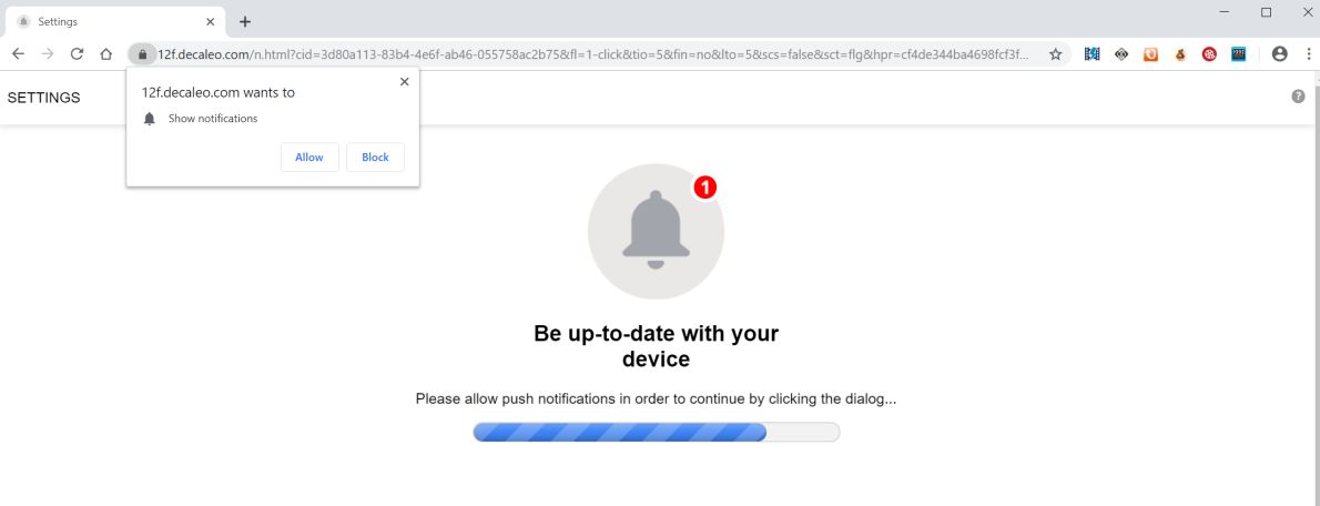 Image: Chrome browser is redirected to the 12f.decaleo.com site